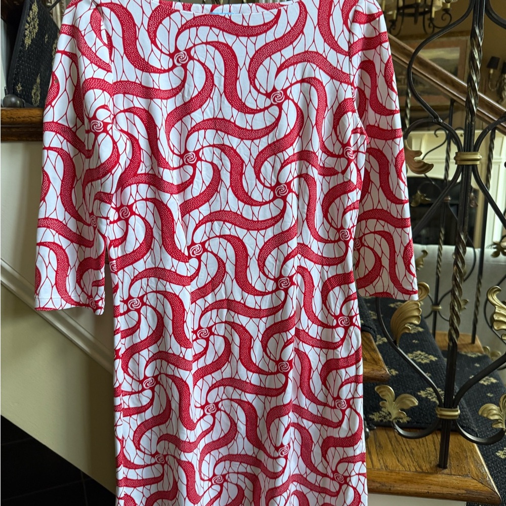 J. McLaughlin Red and White Swirl Print Dress - Picture 2 of 8